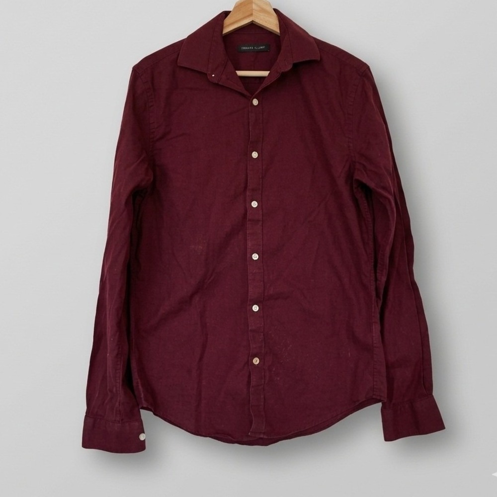 Tommy Hilfiger Slim Fit Stretch Button Down Shirt Burgundy 15 34/35 FSU BU A&M